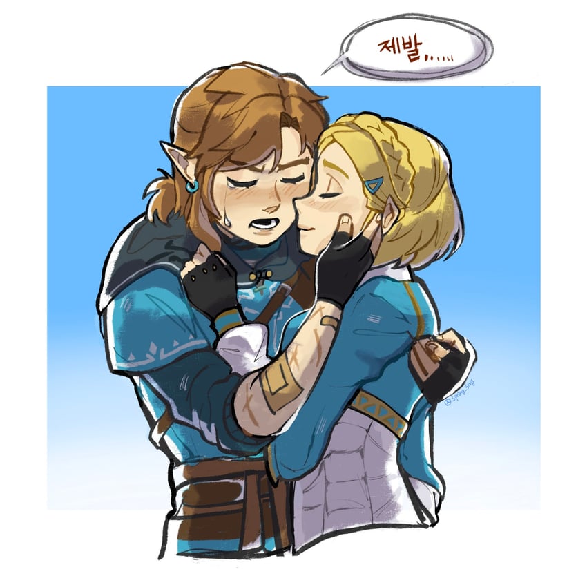 link and princess zelda (the legend of zelda and 1 more) drawn by spring_frog