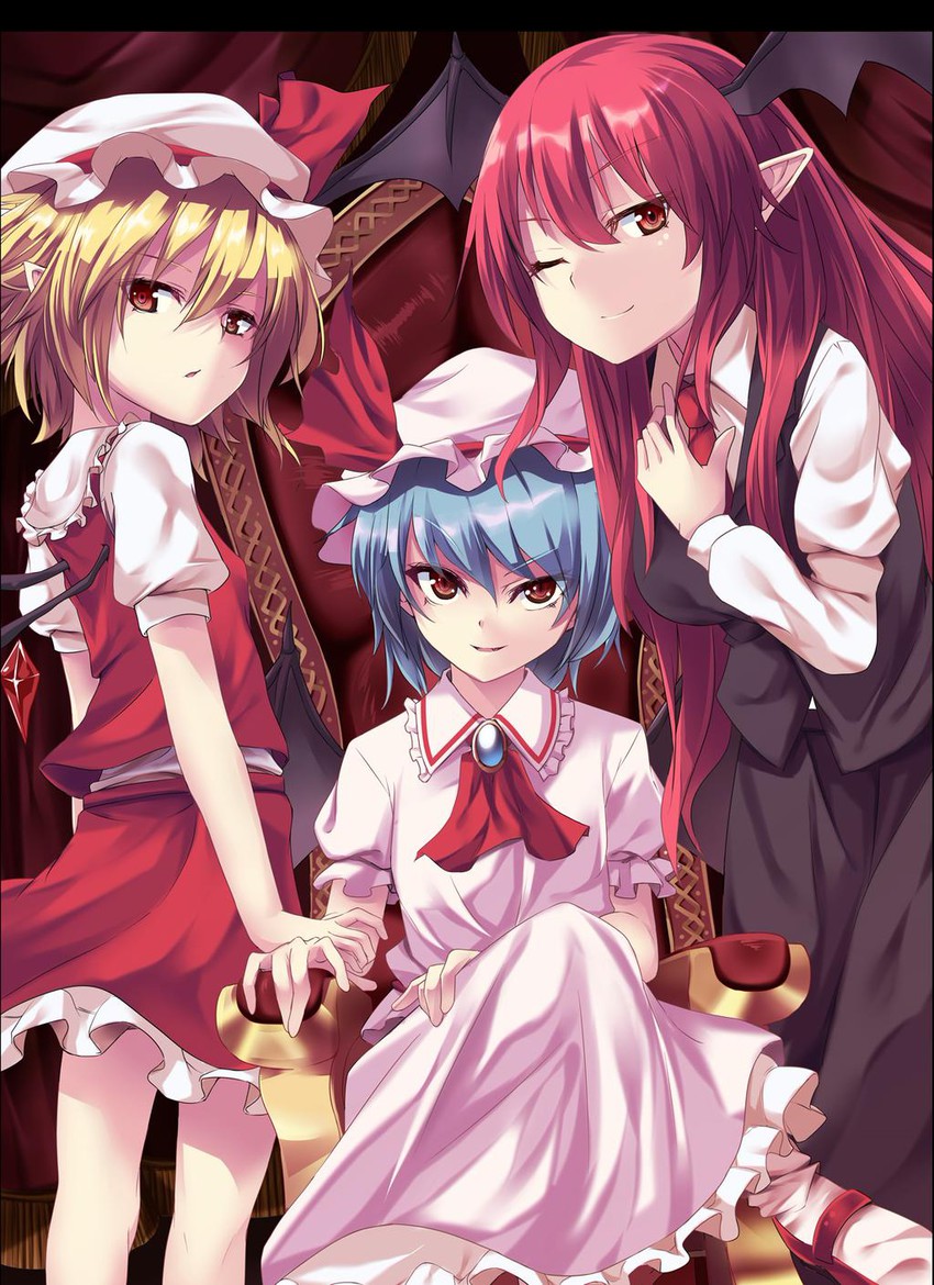 remilia scarlet, flandre scarlet, and koakuma (touhou) drawn by arai_togami