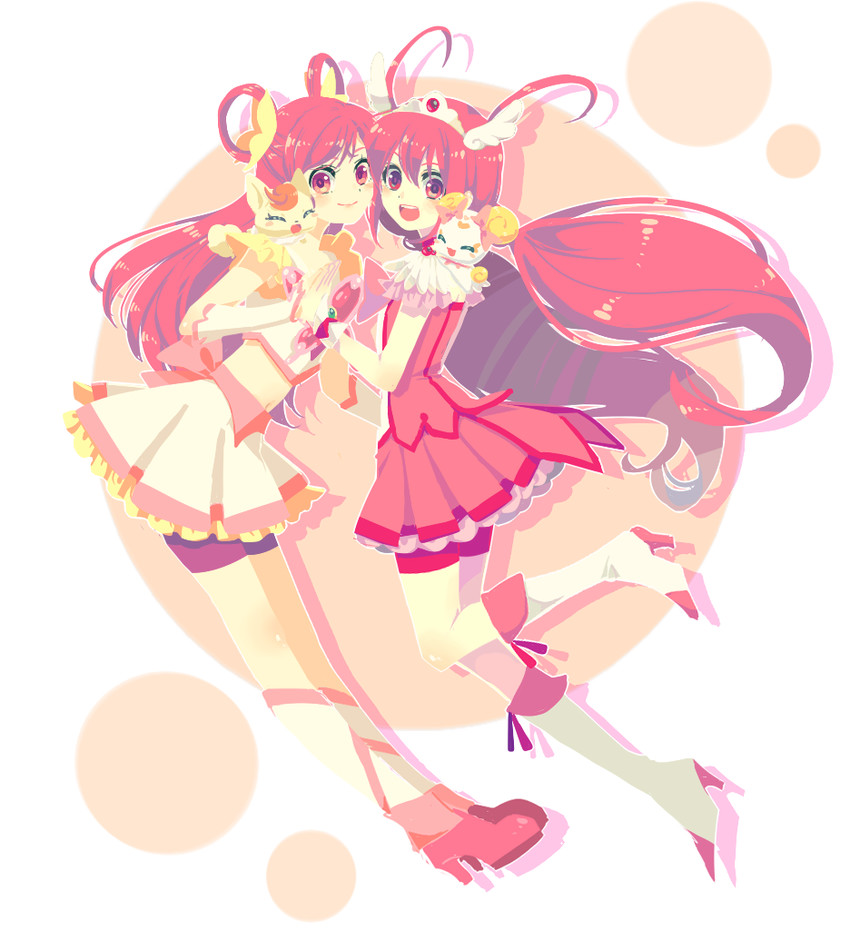 hoshizora miyuki, yumehara nozomi, cure happy, cure dream, candy, and 1 more (precure and 2 more) drawn by ojigi