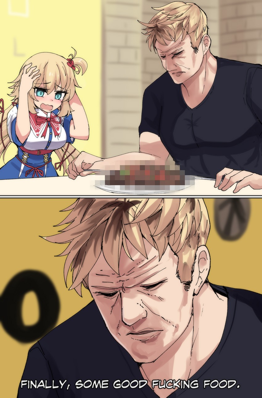 akai haato and gordon ramsay (hololive and 1 more) drawn by hinghoi