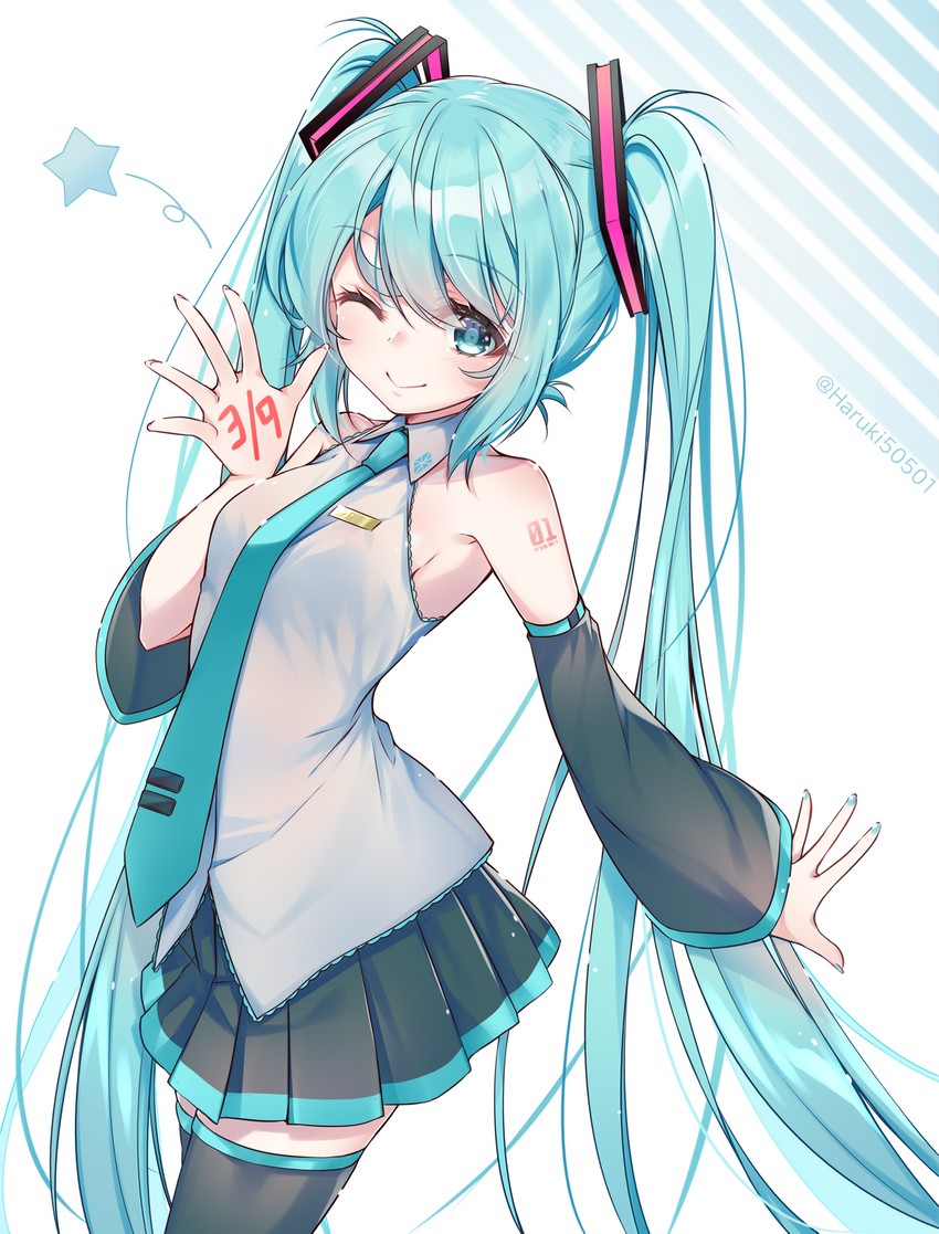hatsune miku (vocaloid) drawn by haruki_(colorful_macaron)