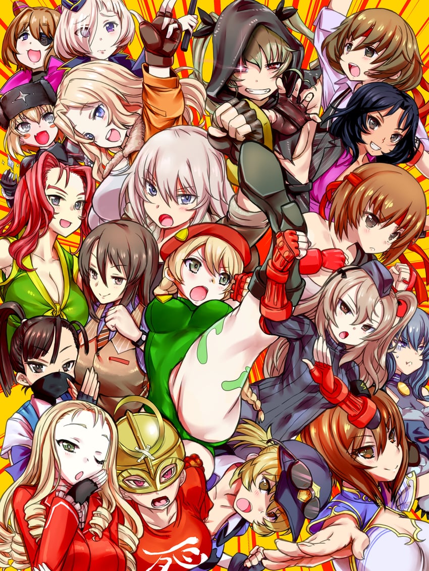 nishizumi miho, chun-li, darjeeling, nishizumi maho, itsumi erika, and 21 more (girls und panzer and 1 more) drawn by nabeyu