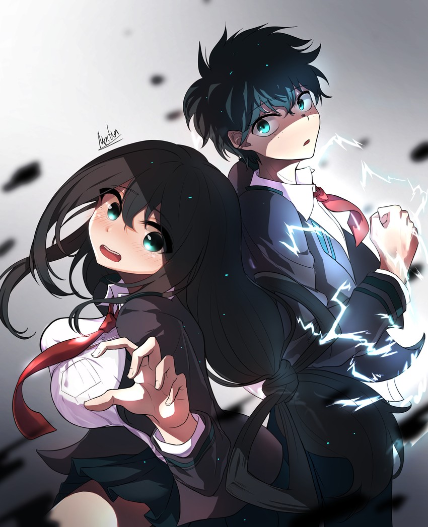 midoriya izuku and asui tsuyu (boku no hero academia) drawn by mecha_(alswp)