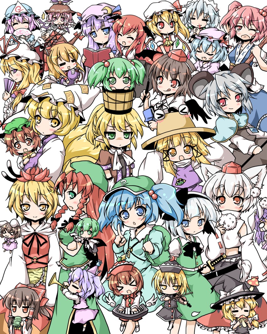 hakurei reimu, kirisame marisa, remilia scarlet, flandre scarlet, izayoi sakuya, and 26 more (touhou and 1 more) drawn by neko_yume