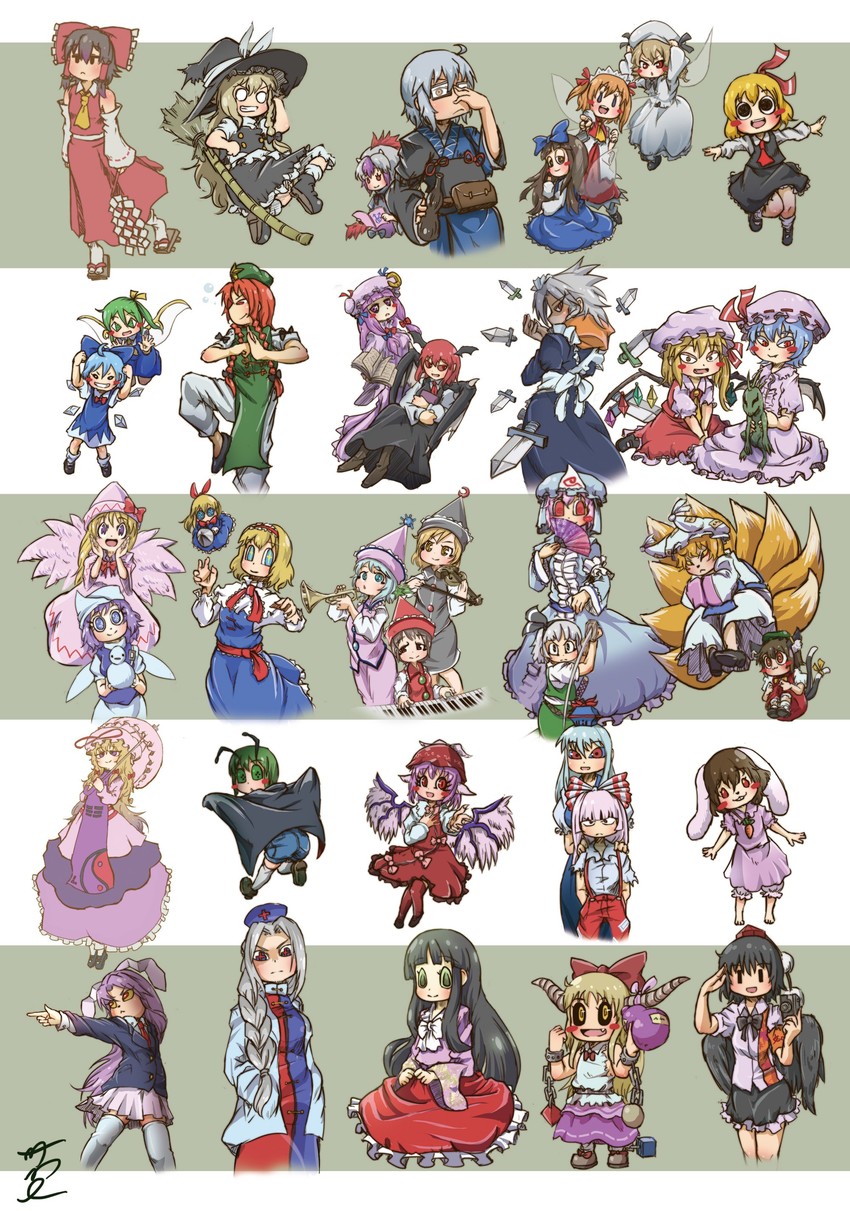 hakurei reimu, kirisame marisa, remilia scarlet, flandre scarlet, izayoi sakuya, and 34 more (touhou and 3 more) drawn by chamaji