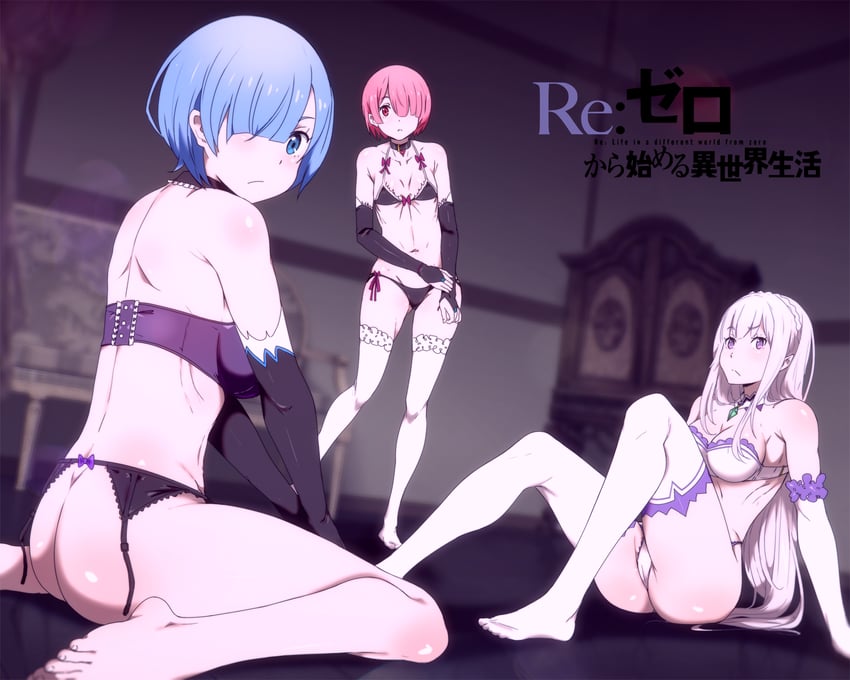 rem, emilia, and ram (re:zero kara hajimeru isekai seikatsu) drawn by sbel02