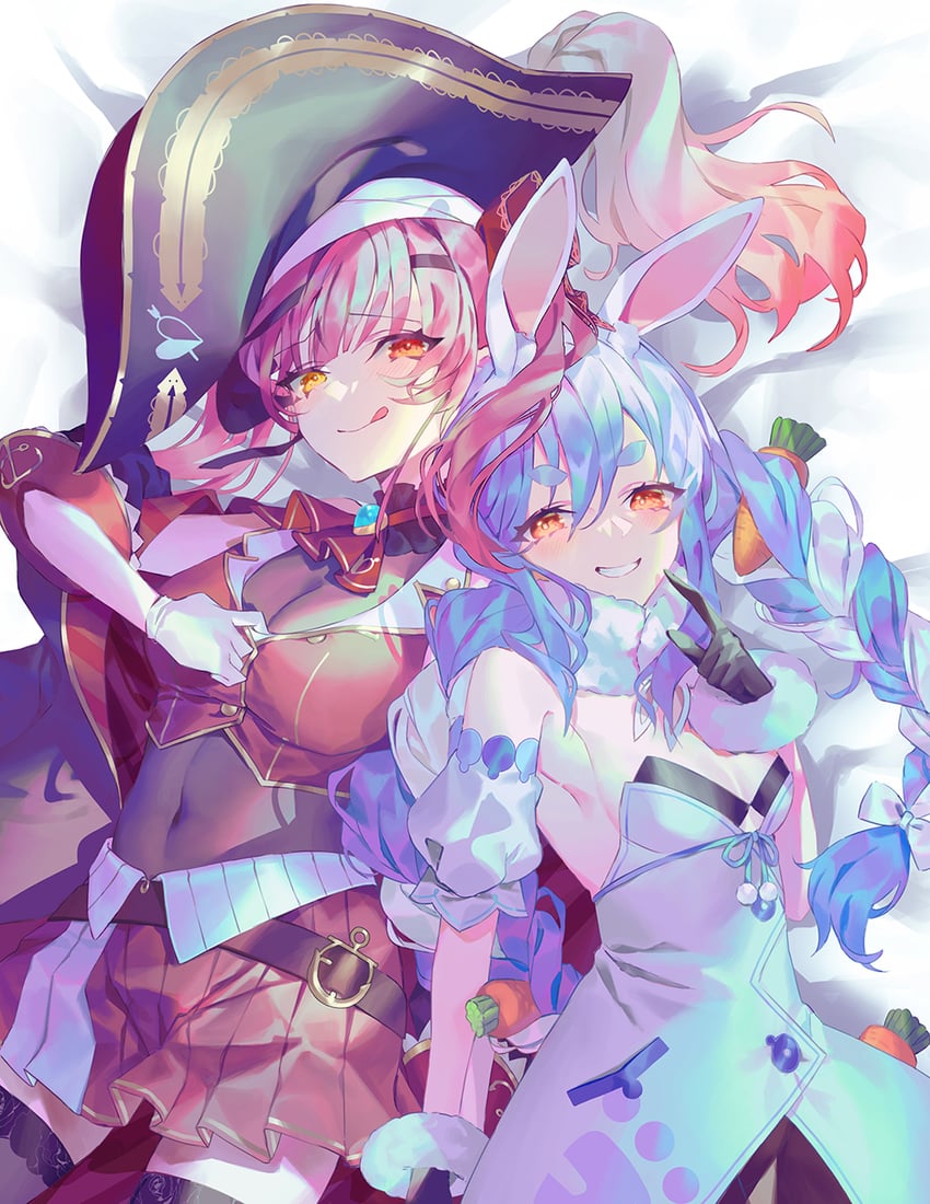 houshou marine, usada pekora, and don-chan (hololive) drawn by emoillu