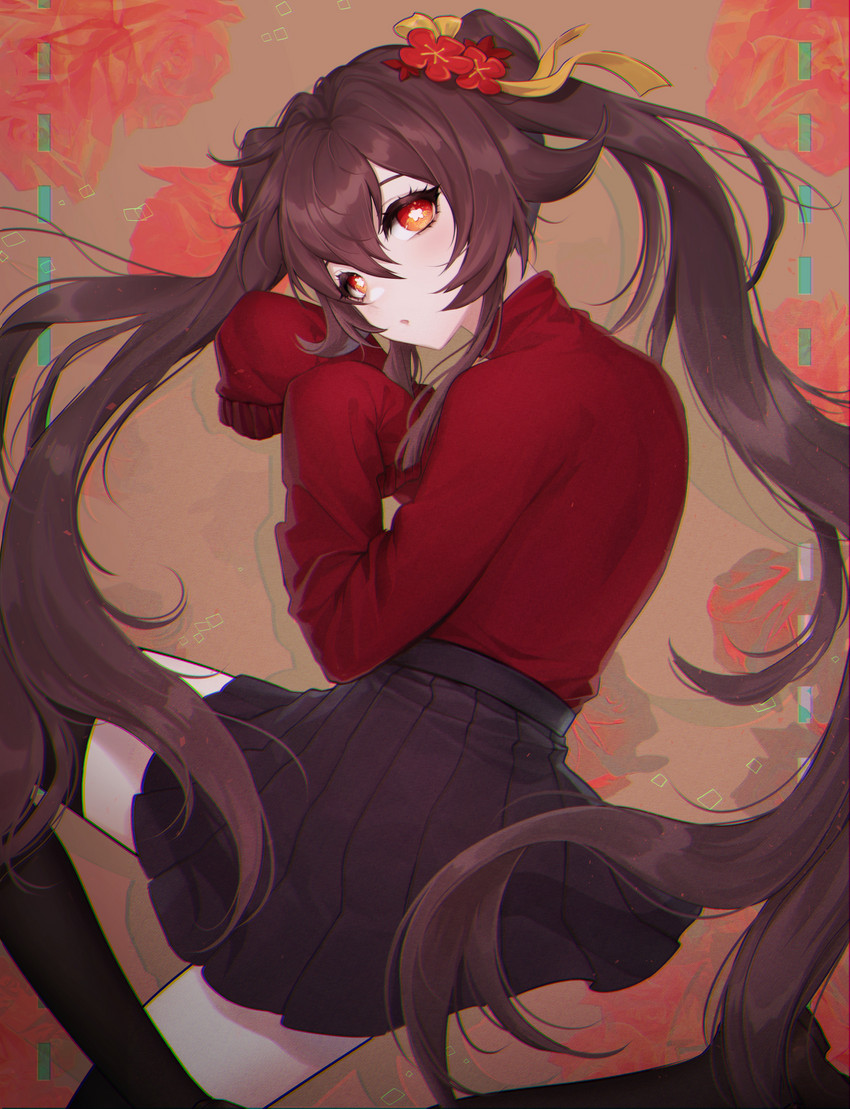 hu tao and tohsaka rin (fate and 2 more) drawn by hibiwa