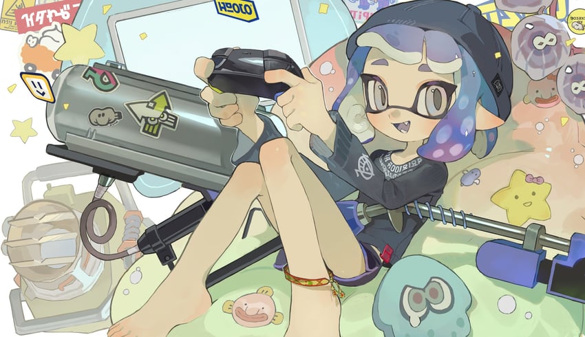 inkling player character and inkling girl (splatoon) drawn by p-pepper