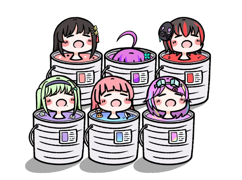 nikaidou misato, date akari, mikoto fubuki, ishii iroha, murohushi risa, and 1 more (heaven burns red) drawn by arcshizuku