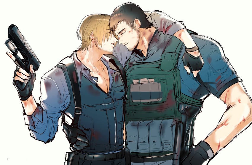 leon s. kennedy and chris redfield (resident evil and 1 more) drawn by 05_(link83601636)