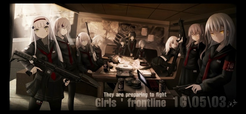 hk416, ump45, m16a1, m4a1, m4 sopmod ii, and 3 more (girls' frontline) drawn by akoabc