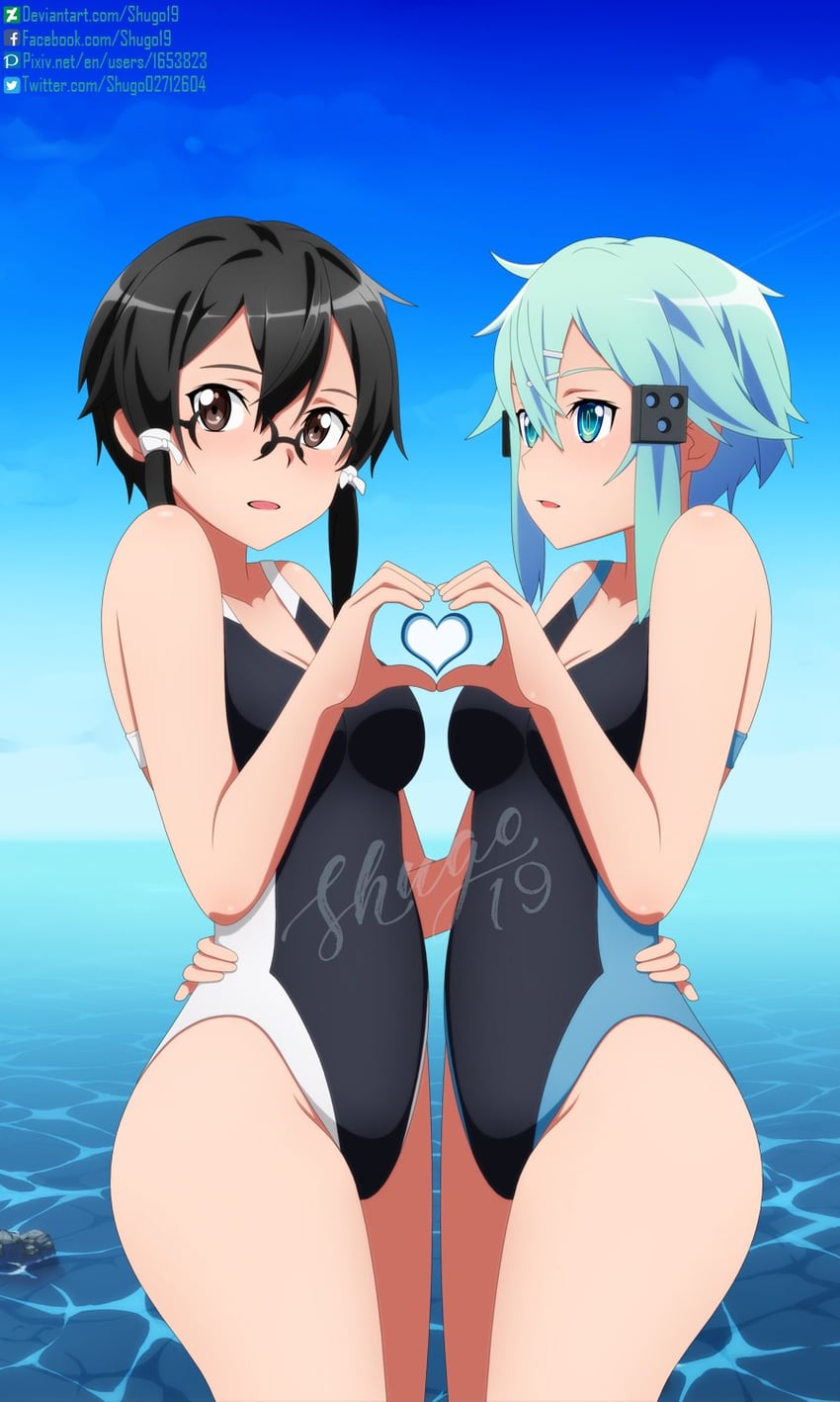sinon and asada shino (sword art online) drawn by shugo19