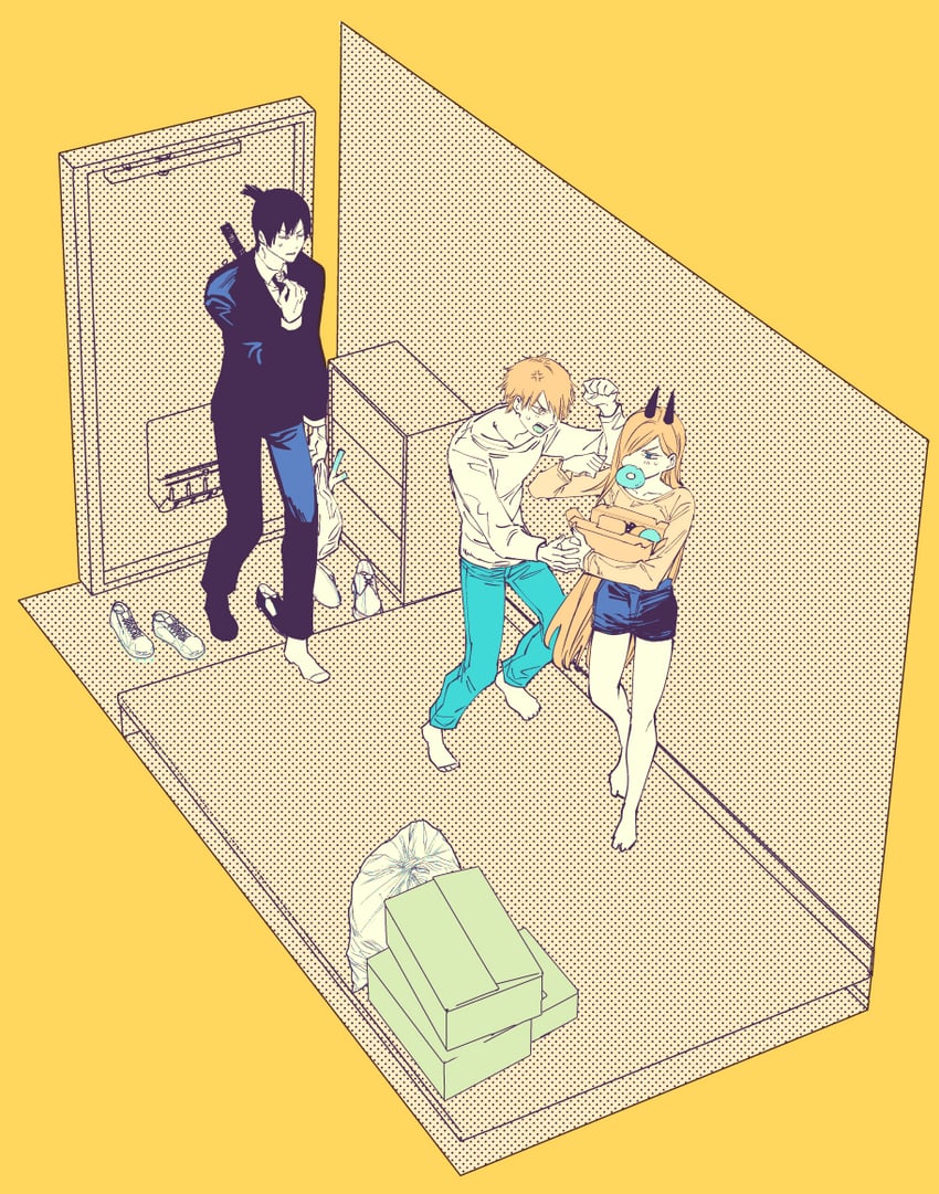 power, denji, and hayakawa aki (chainsaw man) drawn by kanitumuri