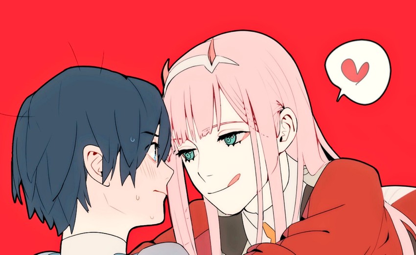 zero two and hiro (darling in the franxx) drawn by gassa_bg