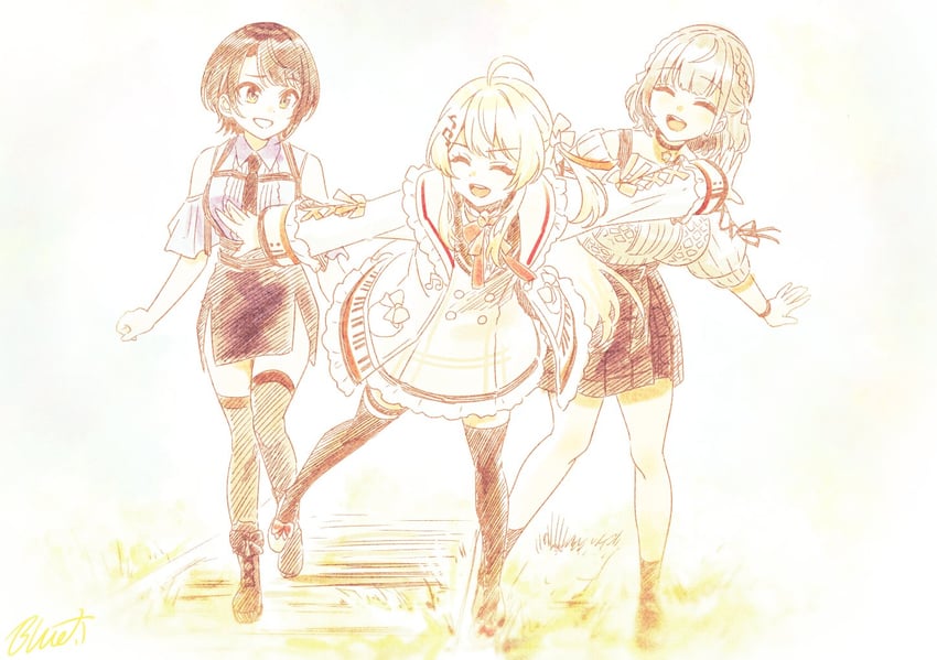 oozora subaru, shirogane noel, and otonose kanade (hololive and 1 more) drawn by buru-dai