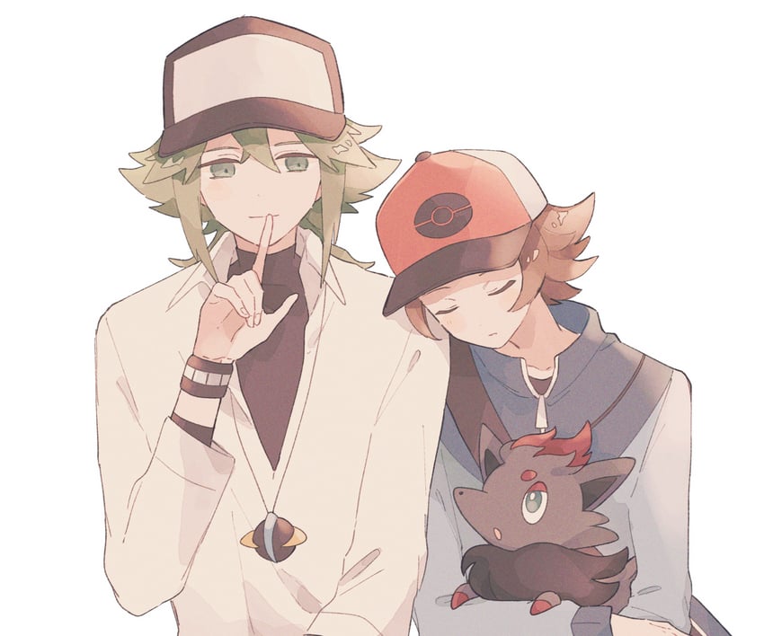 hilbert, n, and zorua (pokemon and 1 more) drawn by ririco_(gnsn)