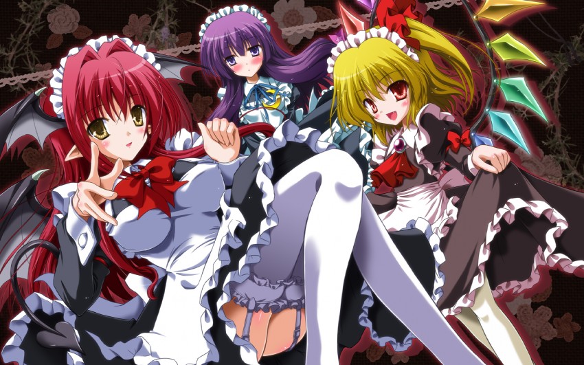 flandre scarlet, patchouli knowledge, and koakuma (touhou) drawn by yamu_(reverse_noise)
