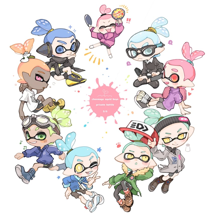 inkling player character and inkling boy (splatoon and 1 more) drawn by spl8ya