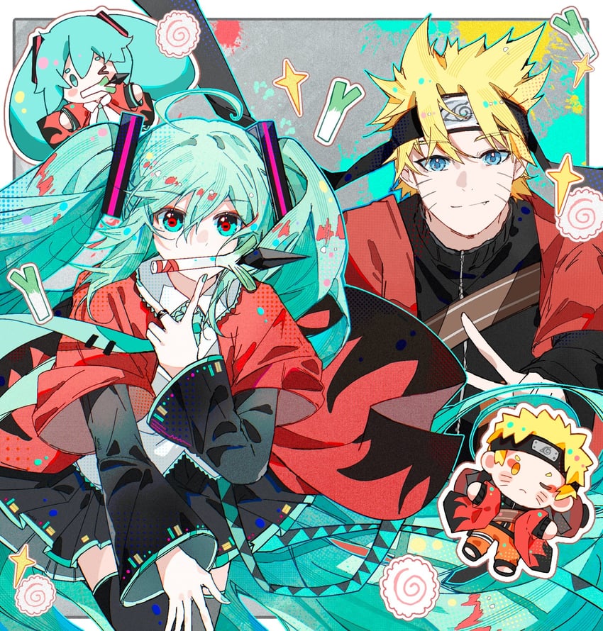 hatsune miku and uzumaki naruto (vocaloid and 2 more) drawn by sunfish3939