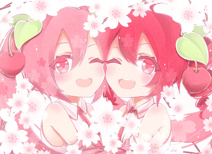hatsune miku, kasane teto, sakura miku, and sakura teto (vocaloid and 1 more) drawn by xaruex