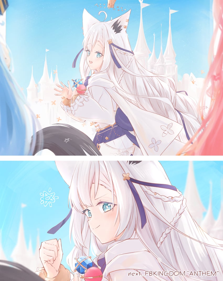 shirakami fubuki, hoshimachi suisei, and sakura miko (hololive) drawn by chamomile_(kazumasa)