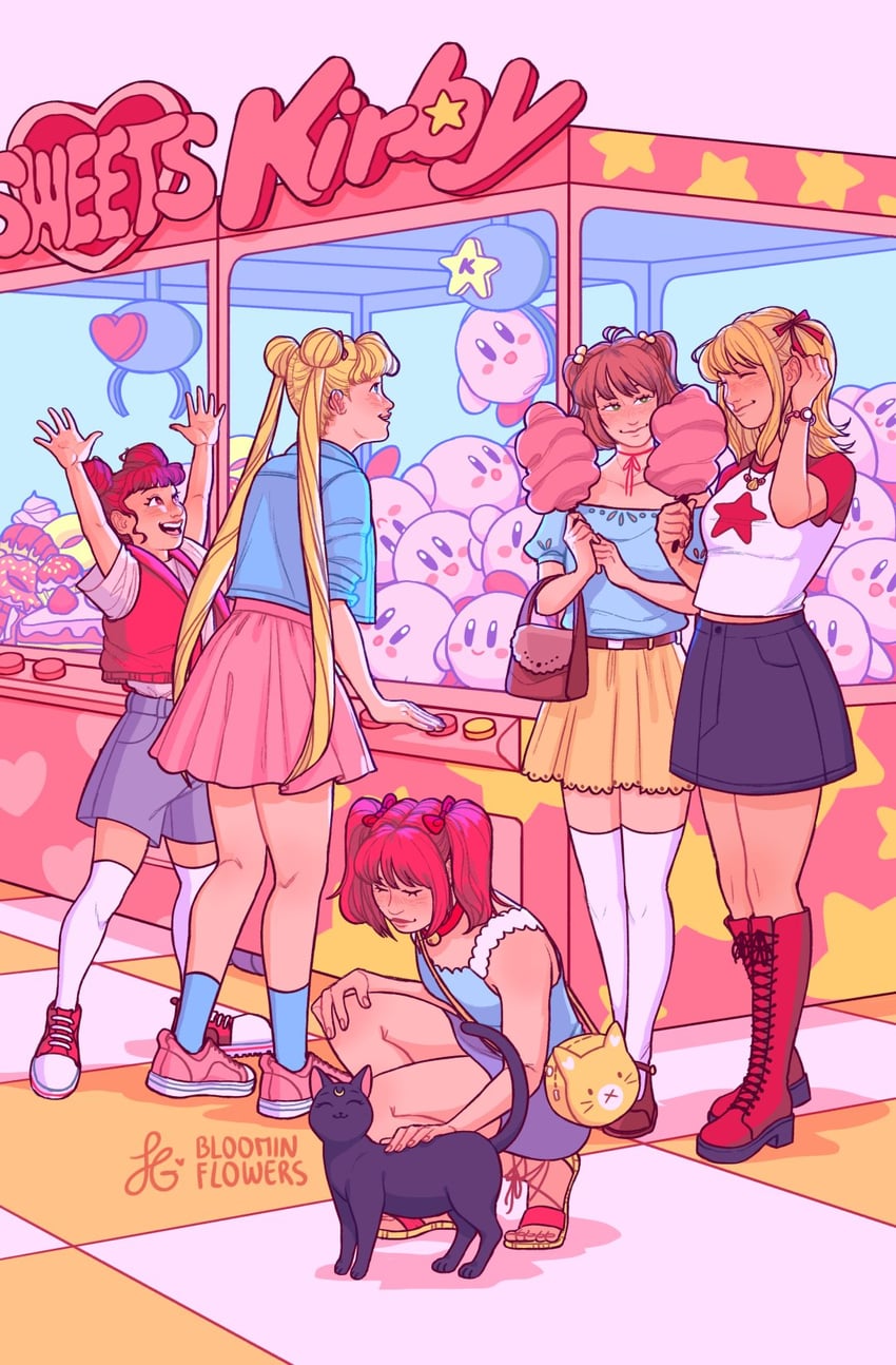 kirby, kinomoto sakura, tsukino usagi, luna, momomiya ichigo, and 2 more (bishoujo senshi sailor moon and 5 more) drawn by bloominflowers