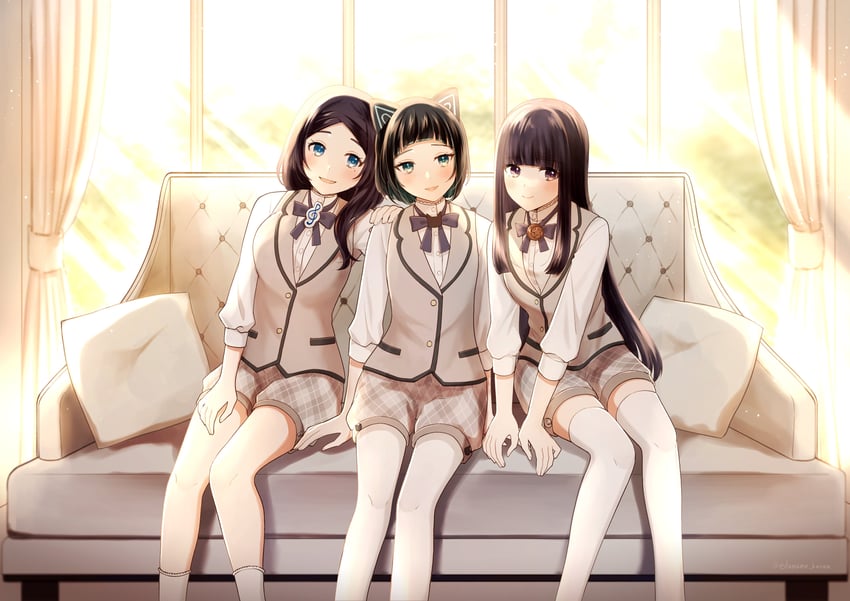 mizushina aoi, hase mikoto, and otowa shizuku (gems company) drawn by edamame_koron