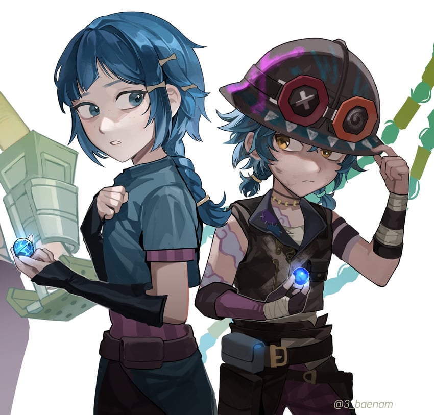 jinx, vi, powder, and isha (league of legends and 1 more) drawn by 3_baenam