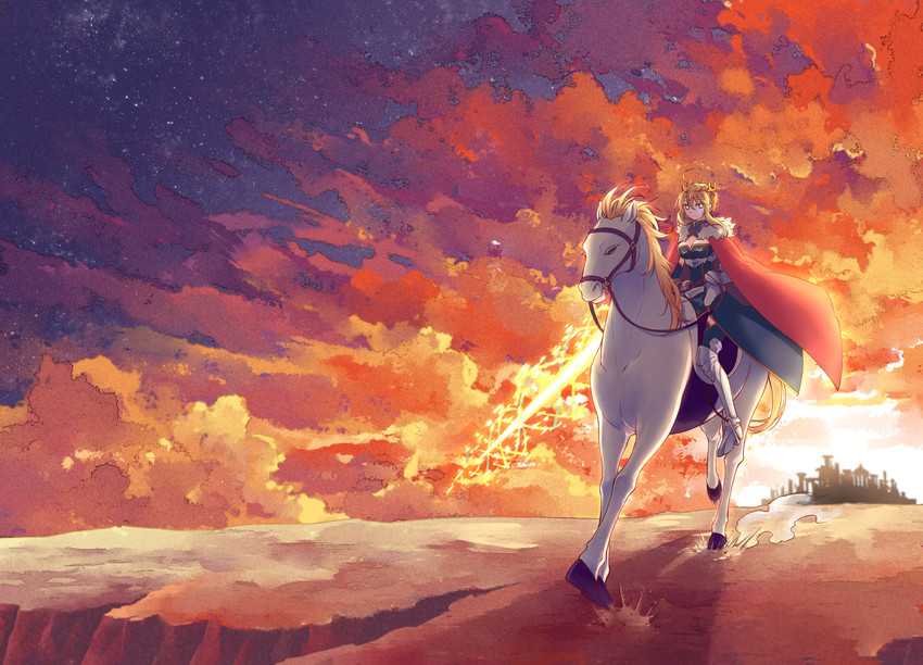 artoria pendragon, lion king, and dun stallion (fate and 1 more) drawn by beichen_xiaobei
