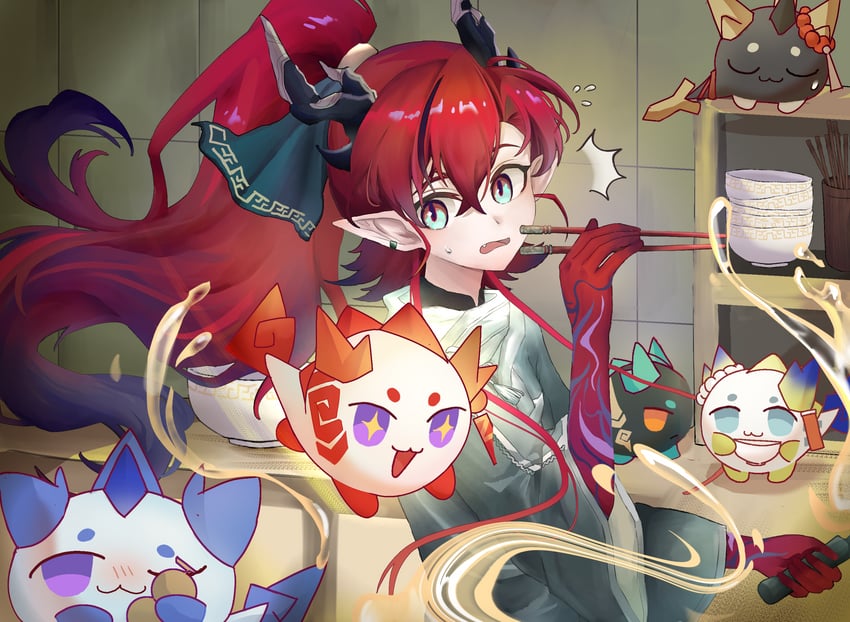 shu, dusk, nian, ling, chongyue, and 1 more (arknights) drawn by energio_(lma95)