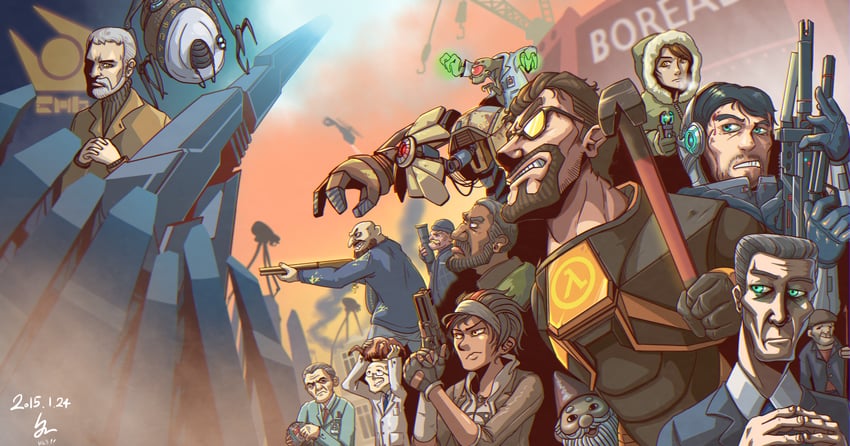 headcrab, alyx vance, strider, g-man, barney calhoun, and 13 more (half-life and 2 more) drawn by yuno_gt