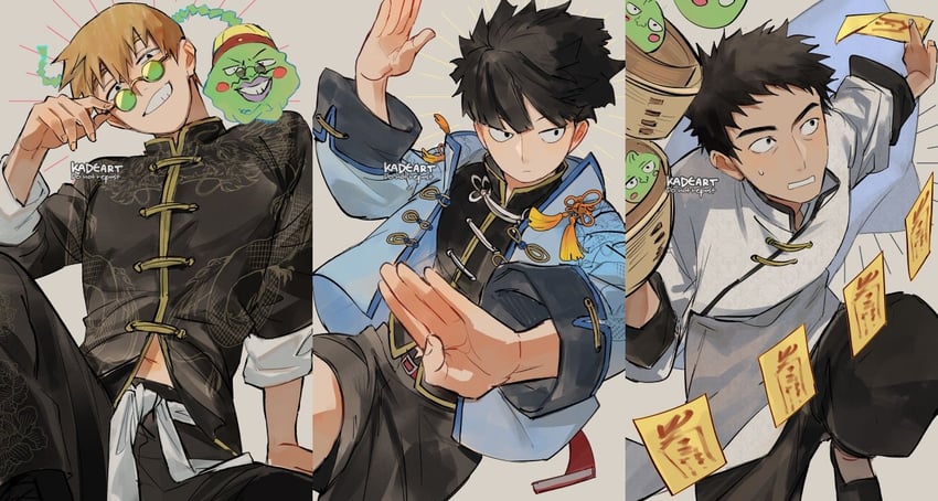 kageyama shigeo, reigen arataka, ekubo, and serizawa katsuya (mob psycho 100) drawn by kadeart
