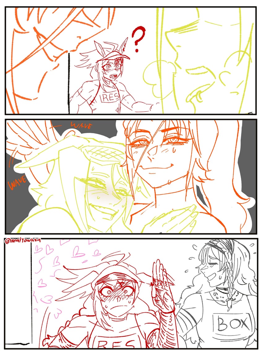 jovial merryment, lightning strikes thrice, resolute mind afternoon, and downtown skybox (horse race tests) drawn by yowhza