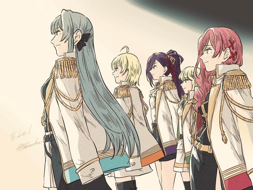 yumeoji shiori, yukishiro akira, tsuruhime yachiyo, otori michiru, and liu mei fan (shoujo kageki revue starlight and 1 more) drawn by shozoku