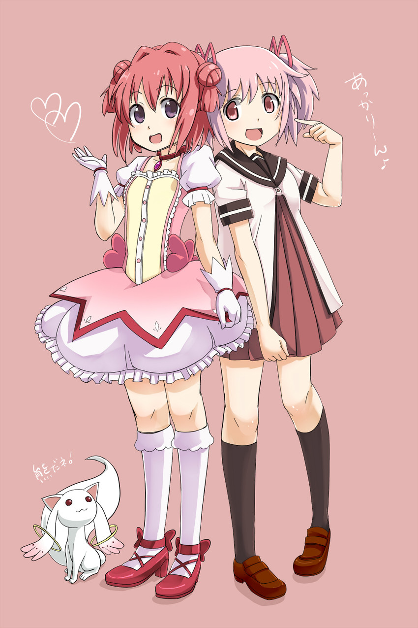 kaname madoka, kyubey, and akaza akari (mahou shoujo madoka magica and 1 more) drawn by kntrs_(knyrs)