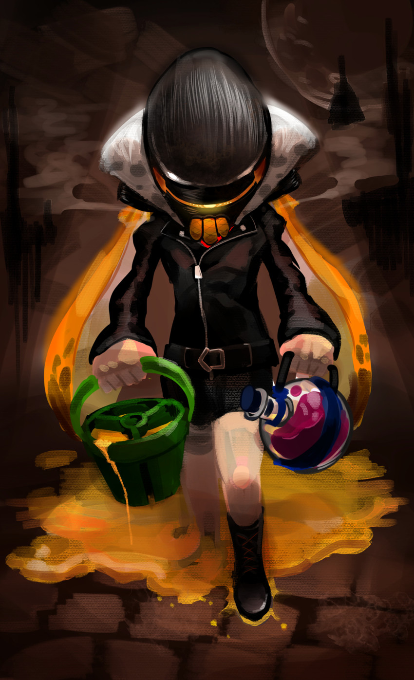 inkling player character and inkling girl (splatoon and 1 more) drawn by uminosachi