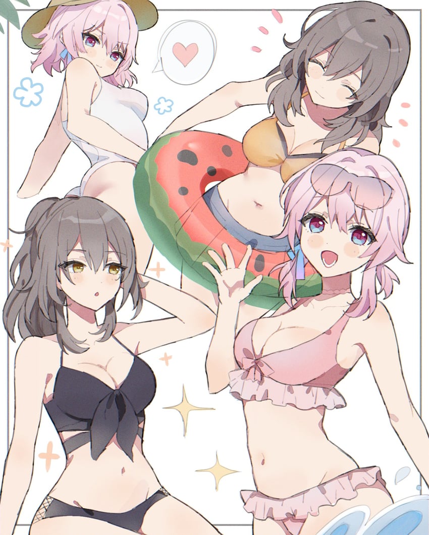 trailblazer, stelle, and march 7th (honkai and 1 more) drawn by anaketsu