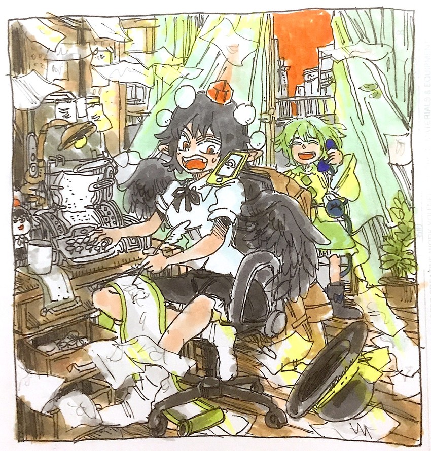 komeiji koishi and shameimaru aya (touhou) drawn by morisshii_(morishiey)