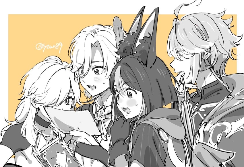 alhaitham, tighnari, kaveh, and cyno (genshin impact) drawn by yzwn89
