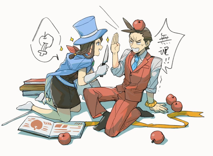 apollo justice and trucy wright (ace attorney) drawn by kaeru_(qingwali)
