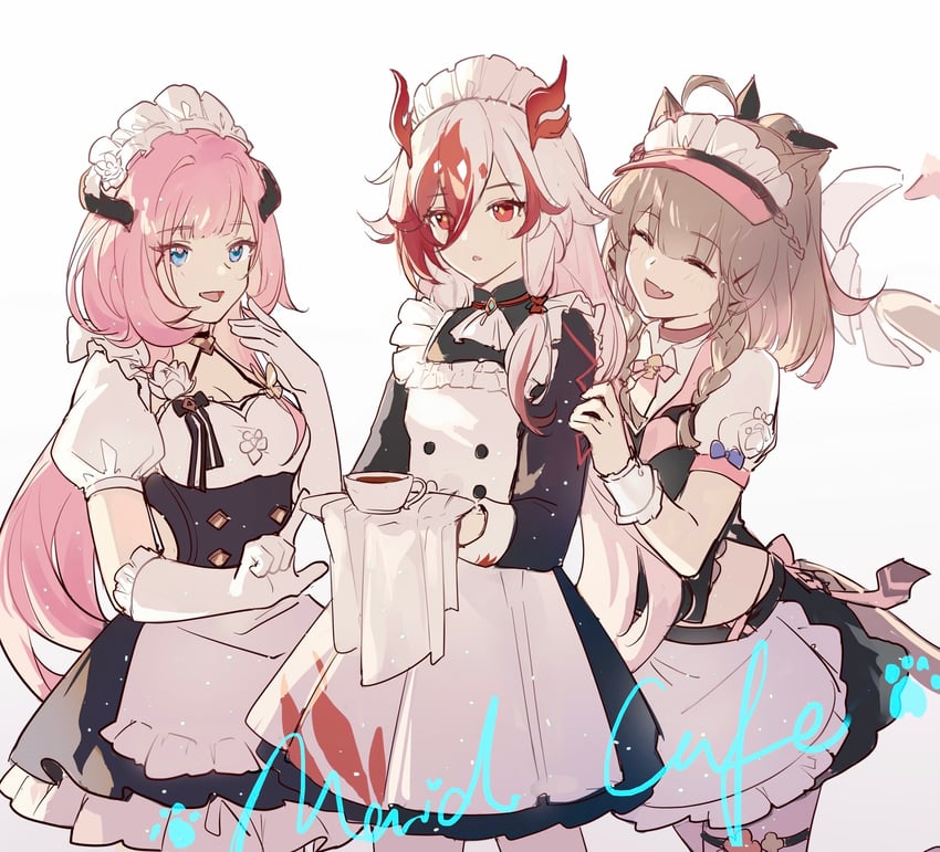 elysia, fu hua, and pardofelis (honkai and 1 more) drawn by qqqne