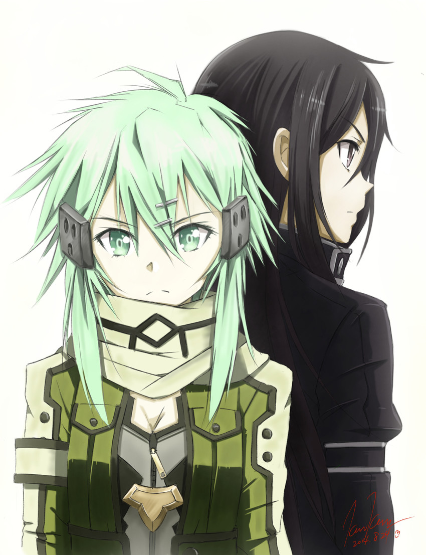 kirito and sinon (sword art online) drawn by kem_kem