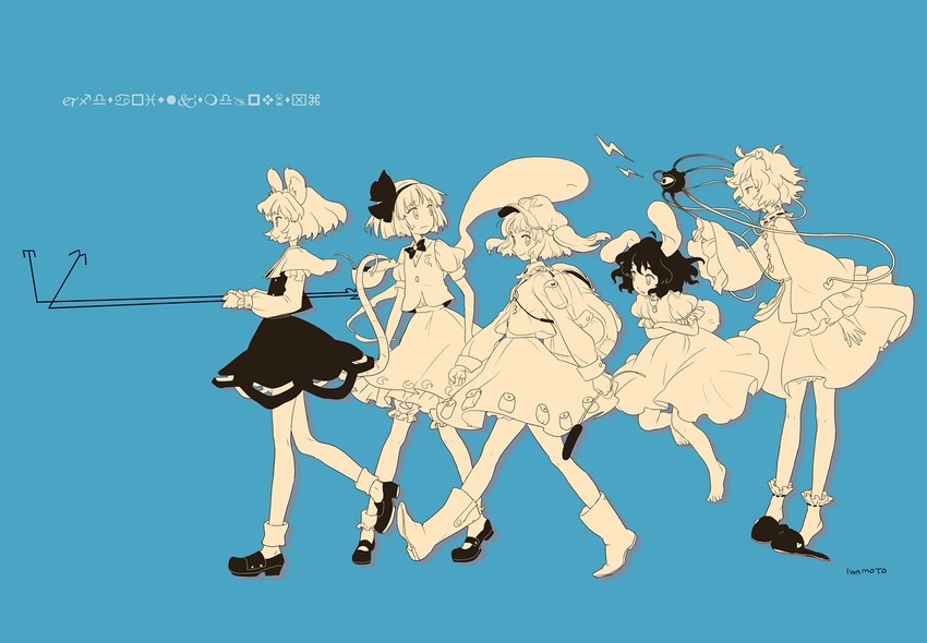 konpaku youmu, komeiji satori, kawashiro nitori, inaba tewi, and nazrin (touhou) drawn by iwamoto_zerogo