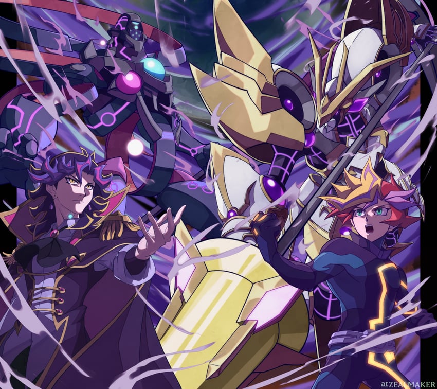 fujiki yusaku, playmaker, ai, accesscode talker, and the arrival cyberse @ignister (yu-gi-oh! and 1 more) drawn by zealmaker