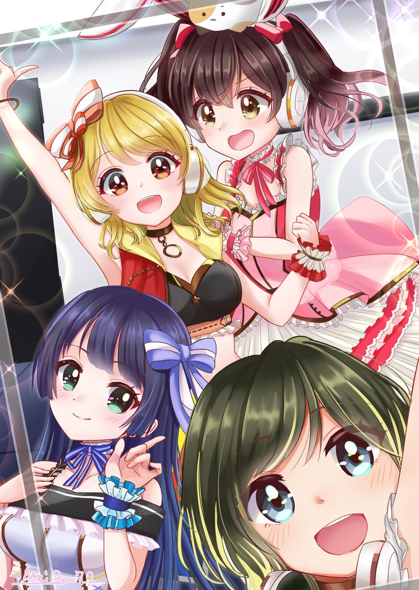 akashi maho, aimoto rinku, ohnaruto muni, togetsu rei, and nyochio (d4dj) drawn by kurumi_nari