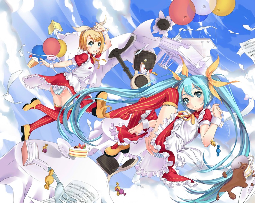 hatsune miku and kagamine rin (vocaloid) drawn by ttk_(kirinottk)