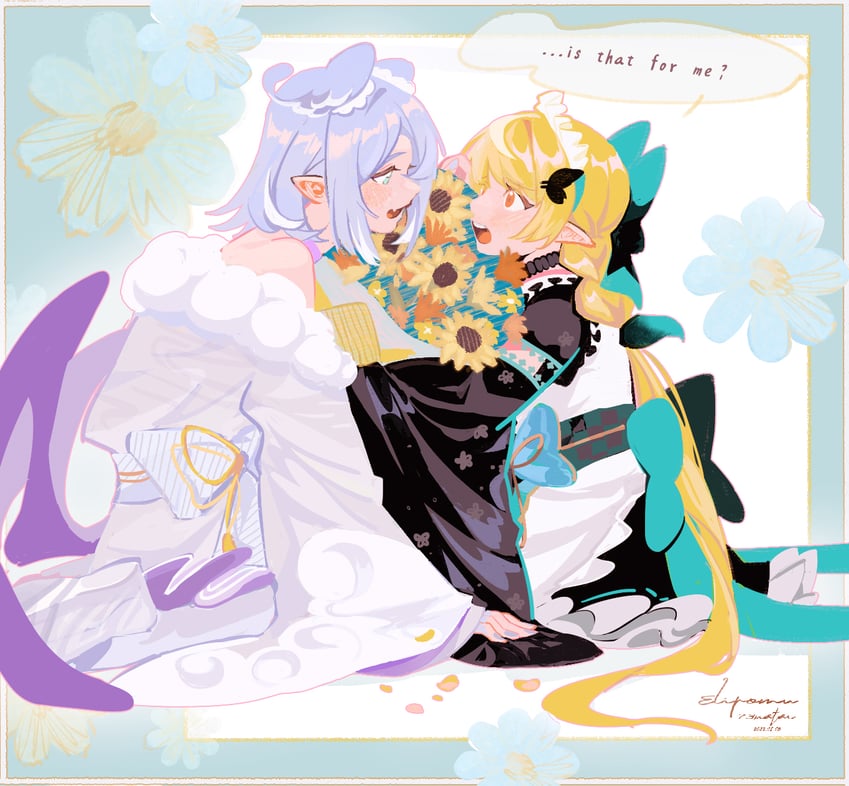 elira pendora and pomu rainpuff (nijisanji and 1 more) drawn by 73natai
