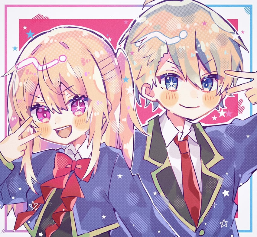 hoshino ruby and hoshino aquamarine (oshi no ko) drawn by ojipyon