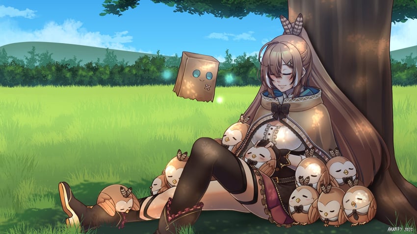 nanashi mumei, friend, and hooman (hololive and 1 more) drawn by akkanen